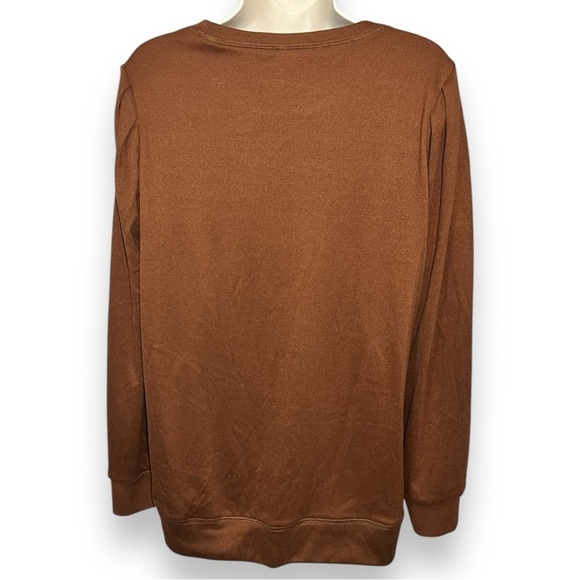 Geifa Women’s Puff Sleeve Crewneck Lightweight Sweatshirt Burnt Orange Size M - Picture 2 of 7